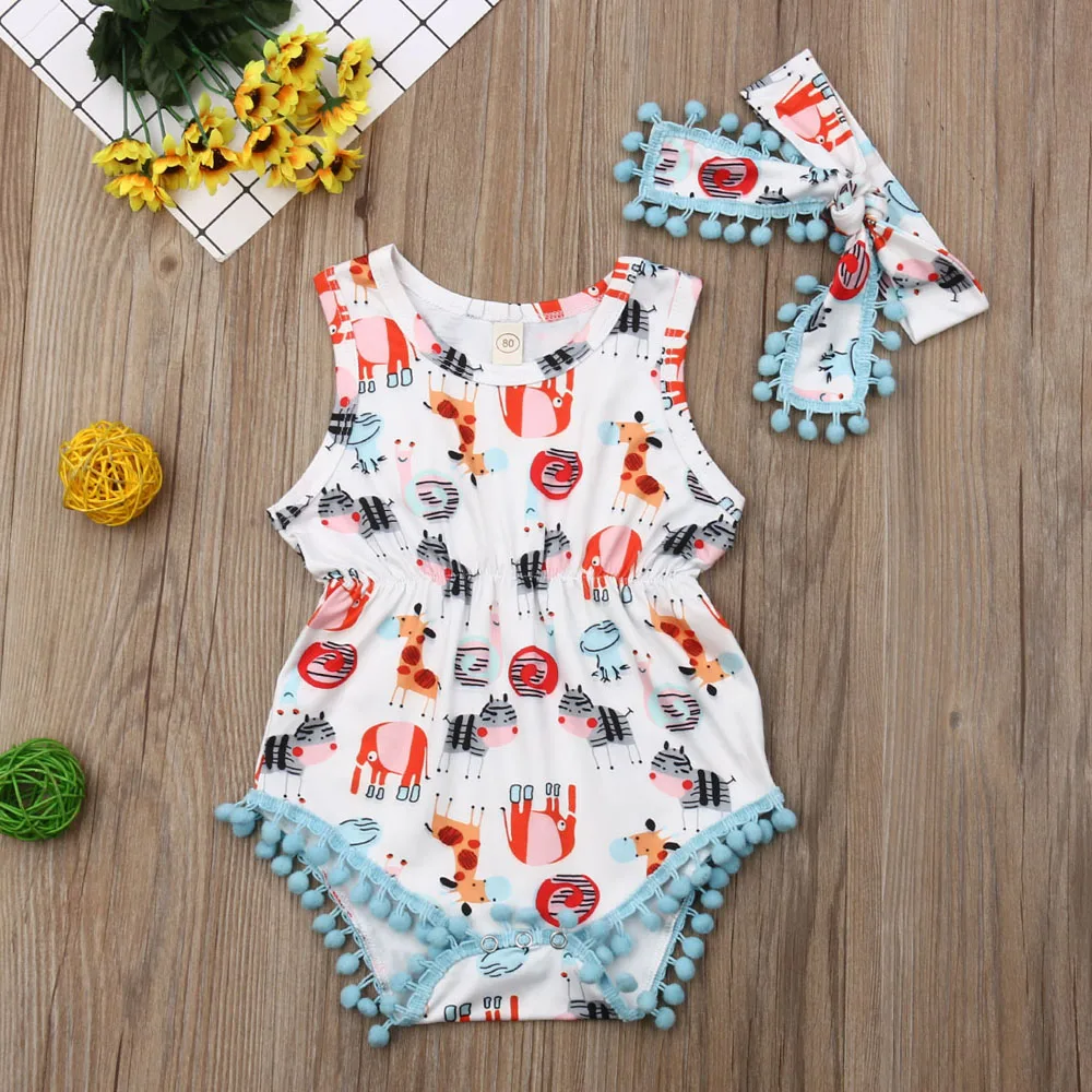 Newborn Baby Girl Animal Print Romper Playsuit Jumpsuit Headband Summer Outfit Sunsuit | Детская одежда и обувь