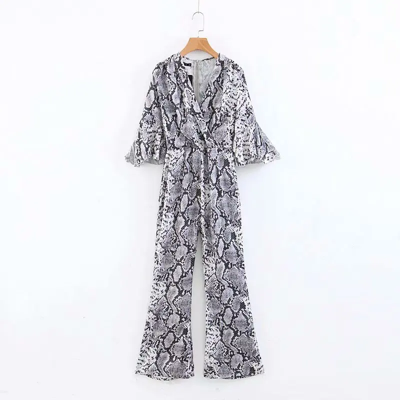 2019 women vintage flare sleeve snake skin print casual slim jumpsuits ladies chic cross v neck full length rompers P276
2019 women vintage flare sleeve snake skin print casual slim jumpsuits ladies chic cross v neck full length rompers P276