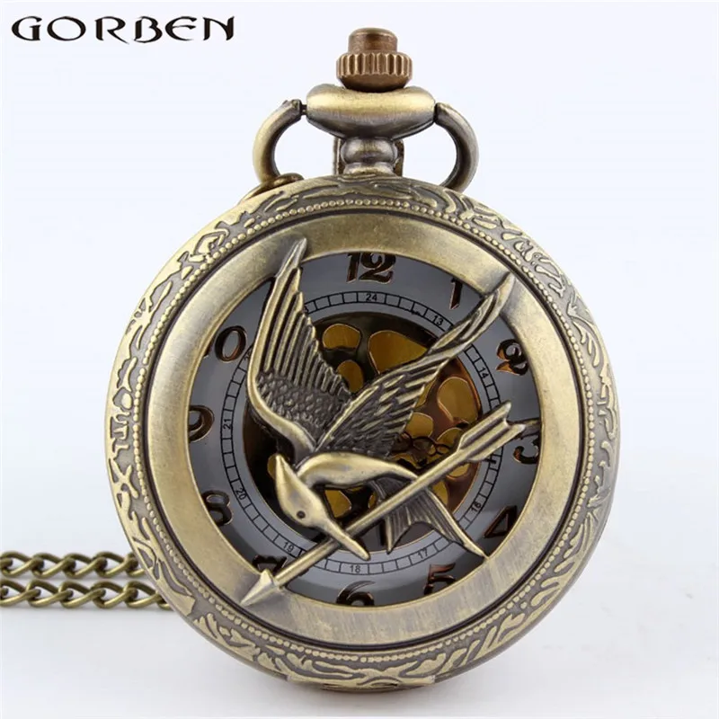 2017 New Arrival The Hunger Games Retro Bronze Hollow Quartz Pocket Watch Skeleton Bird Clock Pendant Gifts For Men Women Clock
2017 New Arrival The Hunger Games Retro Bronze Hollow Quartz Pocket Watch Skeleton Bird Clock Pendant Gifts For Men Women Clock
