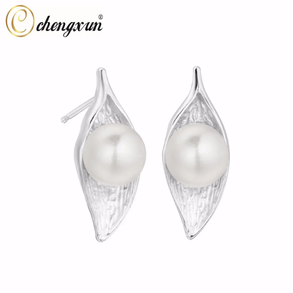 CHENGXUN Luxury Silver Women Girls Big Pearl Stud Earrings Fashion Jewelry Flower Gingko Elegant Earring for Women Party
CHENGXUN Luxury Silver Women Girls Big Pearl Stud Earrings Fashion Jewelry Flower Gingko Elegant Earring for Women Party