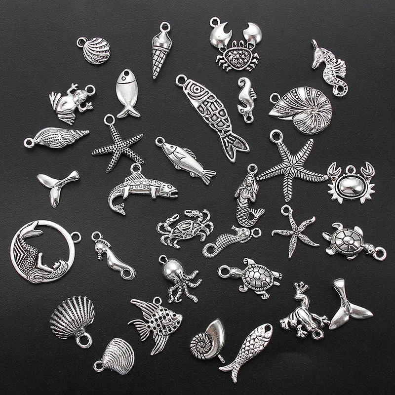 10PCS Silver Multi-Style Ocean Series Starfish Seahorse Fish Frog Animals Charms For Unisex DIY Bracelet Jewelry Findings
10PCS Silver Multi-Style Ocean Series Starfish Seahorse Fish Frog Animals Charms For Unisex DIY Bracelet Jewelry Findings
