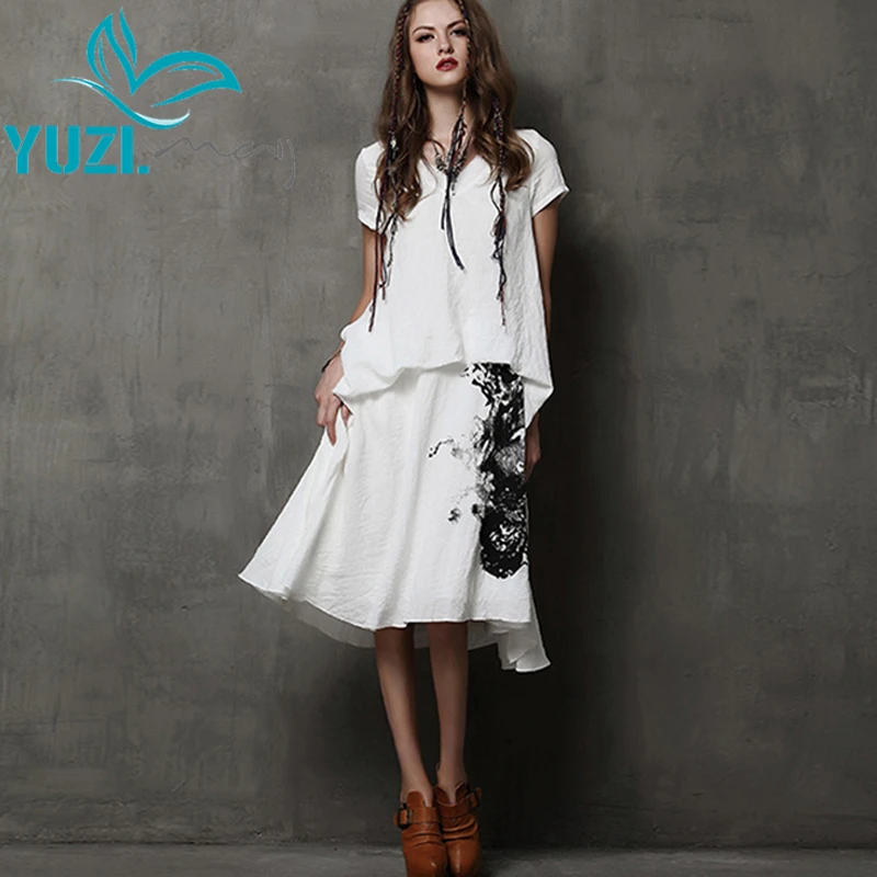 Summer Style Dress 2017 Yuzi Vintage New Cotton Linen Dresses Short Sleeve V-Neck Ink-Painting Print Maxi Vestido Feminino A6529
Summer Style Dress 2017 Yuzi Vintage New Cotton Linen Dresses Short Sleeve V-Neck Ink-Painting Print Maxi Vestido Feminino A6529