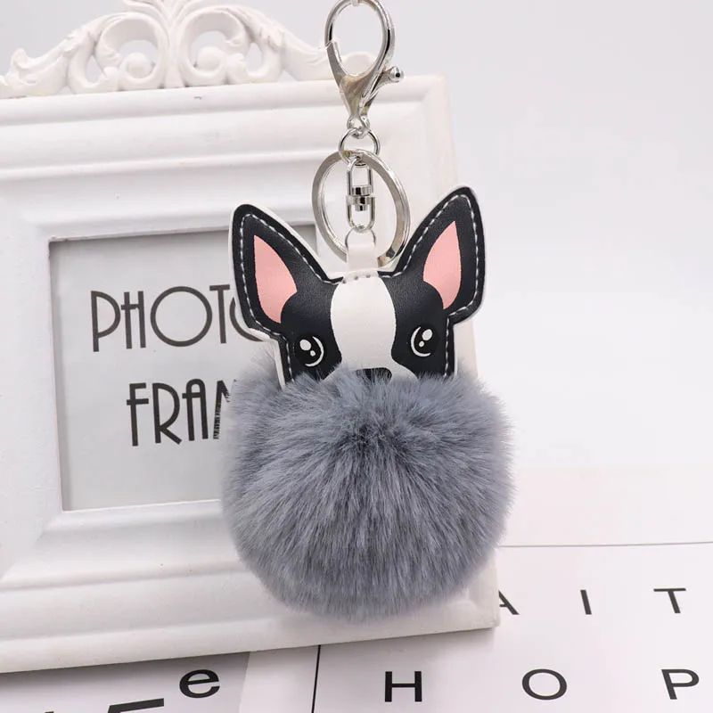 

11 Colors Cute Fashion Puppy Hair Ball Keychain Puppy Plush Bag Pendant Key Chain Car Metal Plush Keyring D35
