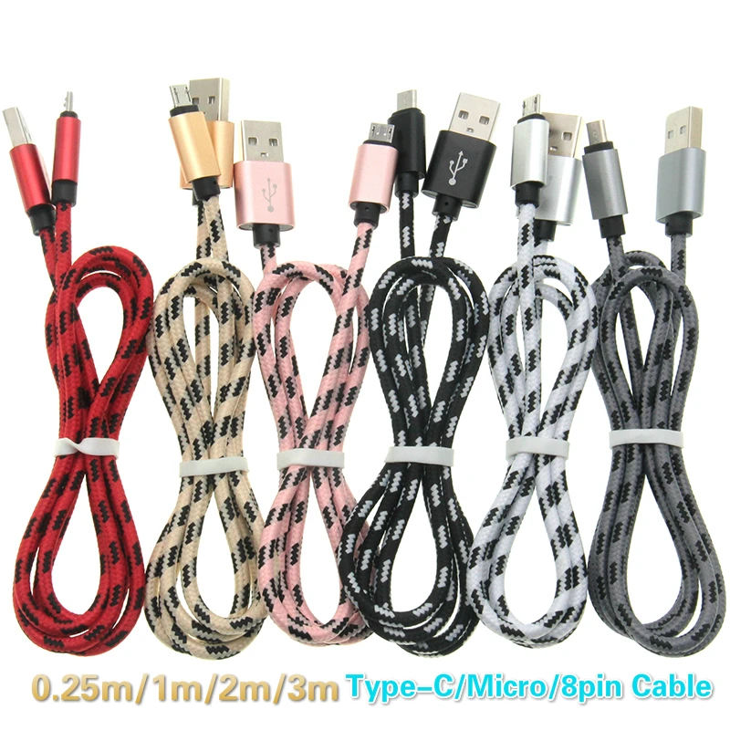 100pcs Type C Micro 8pin Charger 0.25m 1M 2M 3M Metal Head USB Braided Data Fast Charger Cable for Mobile Phones
100pcs Type C Micro 8pin Charger 0.25m 1M 2M 3M Metal Head USB Braided Data Fast Charger Cable for Mobile Phones