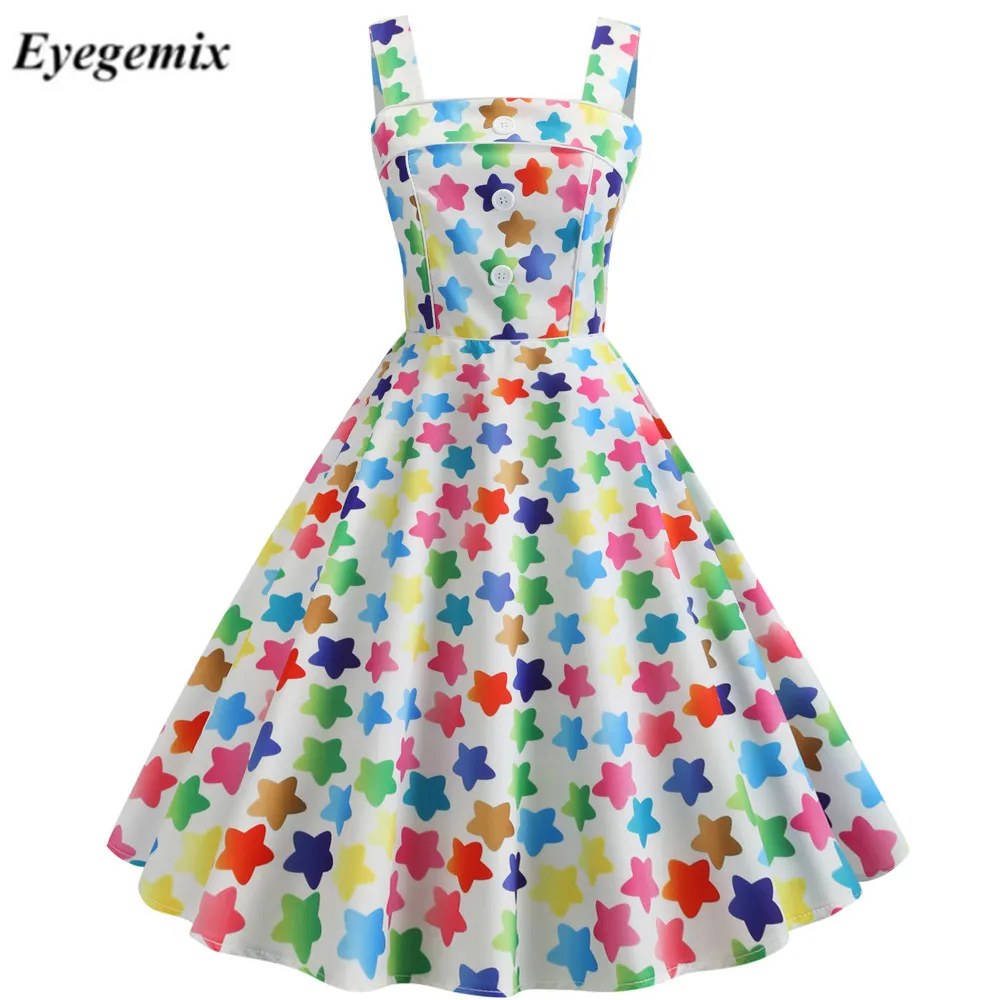 Plus Size Summer Women Party Dress 2019 Elegant Colourful Star Print Ladies Dresses 50S Vintage Sleeveless Dress Women Clothes
Plus Size Summer Women Party Dress 2019 Elegant Colourful Star Print Ladies Dresses 50S Vintage Sleeveless Dress Women Clothes