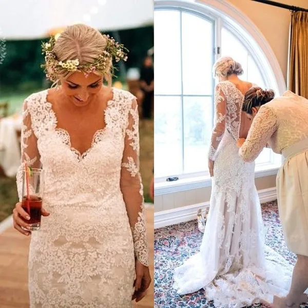 Lace Wedding Dresses 2019 Long Sleeves Garden Bridal Gowns V-Neck Sheath Sexy Vestidos de Novia gelinlik Marriage Reception New
Lace Wedding Dresses 2019 Long Sleeves Garden Bridal Gowns V-Neck Sheath Sexy Vestidos de Novia gelinlik Marriage Reception New