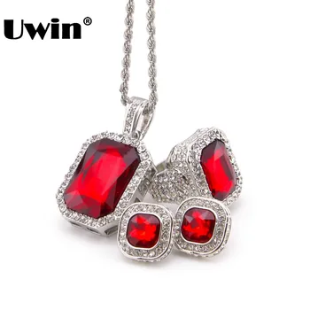 Hip-hop Men's Gold Tone Colorful Pendant Necklace Ring & Earring Set Gold Color Iced Out Square Red Black Blue Stone Hiphop Set
Hip-hop Men's Gold Tone Colorful Pendant Necklace Ring & Earring Set Gold Color Iced Out Square Red Black Blue Stone Hiphop Set