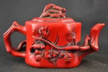 

Elaborate China Collectibles Old Decorated Handwork Artificial Red Coral Resin Lucky Teapot