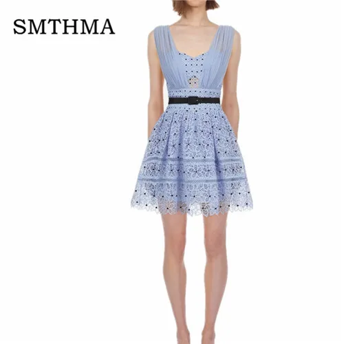 SMTHMA 2019 New Fashion Summer Self Portrait Dress Women Blue Mesh Patchwork Lace Dress Sexy Backless Mini Dress Free belt
SMTHMA 2019 New Fashion Summer Self Portrait Dress Women Blue Mesh Patchwork Lace Dress Sexy Backless Mini Dress Free belt
