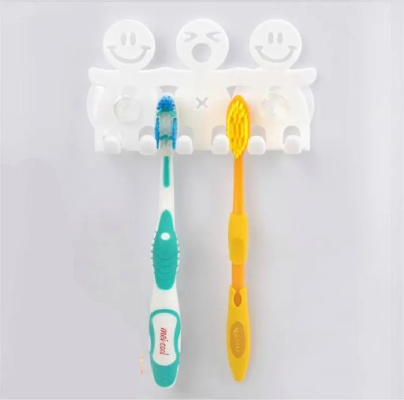 

New Arrival Bathroom Sets Cartoon Sucker 5 Position Toothbrush Holder Suction Hooks Plastic White Toothbrush hanging hook