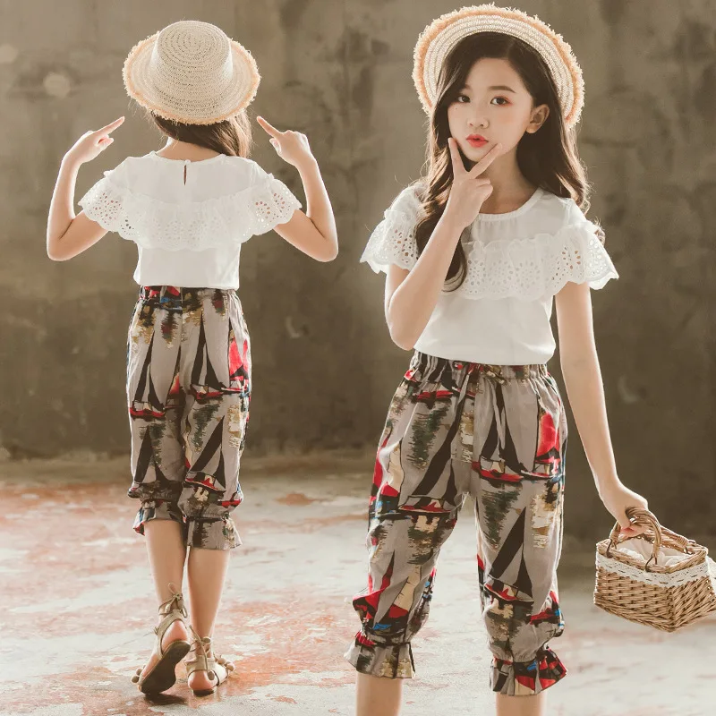 Girls Suits 2019 New Summer Children Clothing Lace edgeT-shirt+Printed pants2Pcs Set Girls Clothes 4 5 6 7 8 9 10 11 Years
Girls Suits 2019 New Summer Children Clothing Lace edgeT-shirt+Printed pants2Pcs Set Girls Clothes 4 5 6 7 8 9 10 11 Years