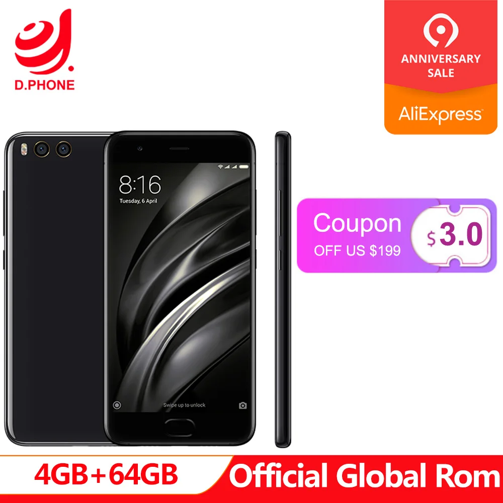 

Official Global Rom Xiaomi Mi 6 Mi6 5.15" FHD Snapdragon 835 Octa Core MIUI9 4GB RAM 64GB ROM 4G LTE Smartphone 12MP QC 3.0