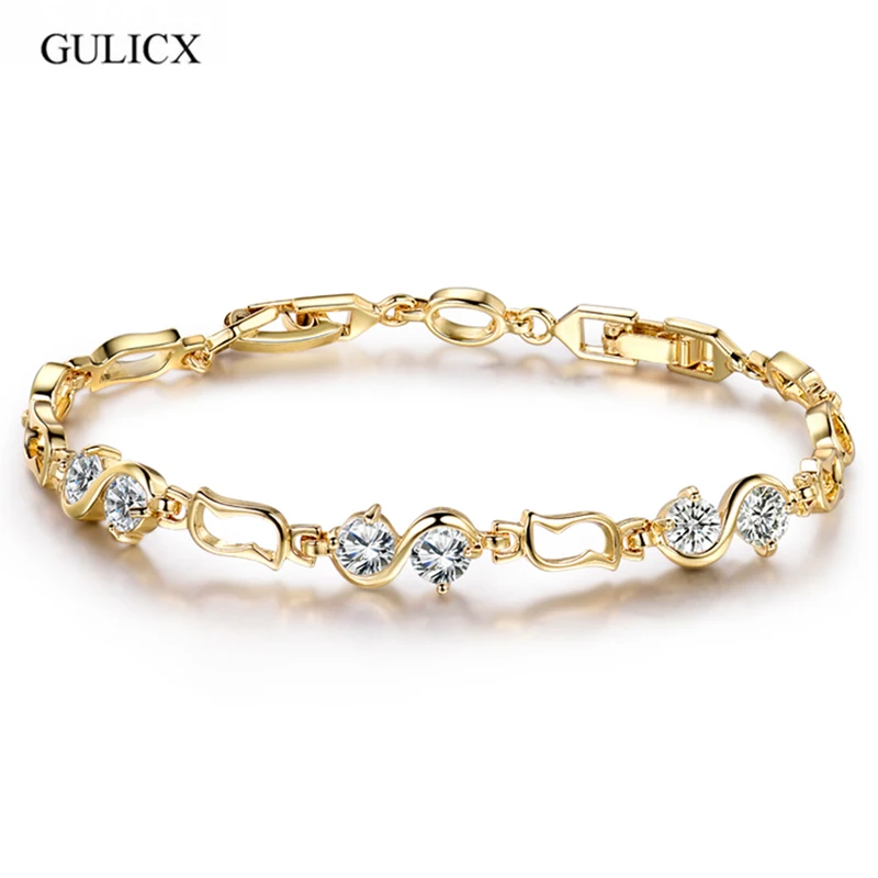 GULICX 18cm Simple Link Chain Hand Bracelet for Women Pure Gold-color White Crystal CZ Zirconia Wedding Jewelry 2016 L007
GULICX 18cm Simple Link Chain Hand Bracelet for Women Pure Gold-color White Crystal CZ Zirconia Wedding Jewelry 2016 L007