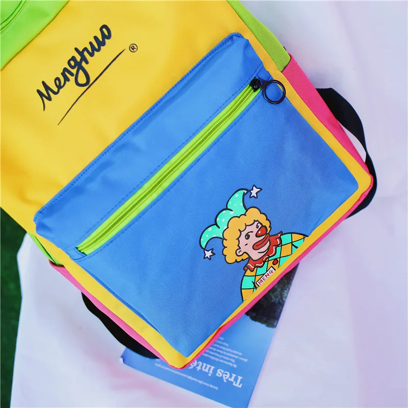 Menghuo Panelled Backpack Women Large Capacity School Backpack Bags for Girls 2018 Clown Printing Ultralight Backpack MochilasIMG_8370