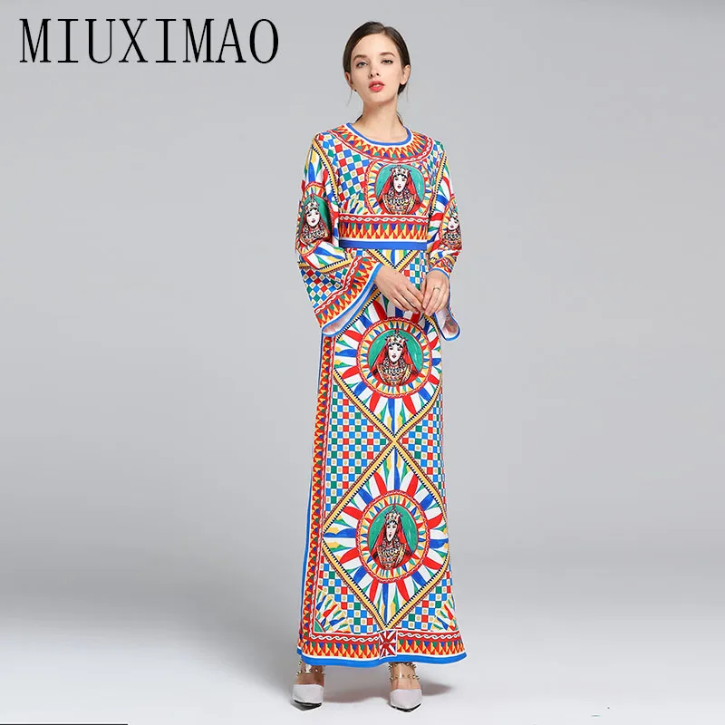 High Quality 2019 Runway Designer O-Neck Full And Flare Sleeve Figure Print Elegant Casual beach dress Long Dress Women vestido
High Quality 2019 Runway Designer O-Neck Full And Flare Sleeve Figure Print Elegant Casual beach dress Long Dress Women vestido