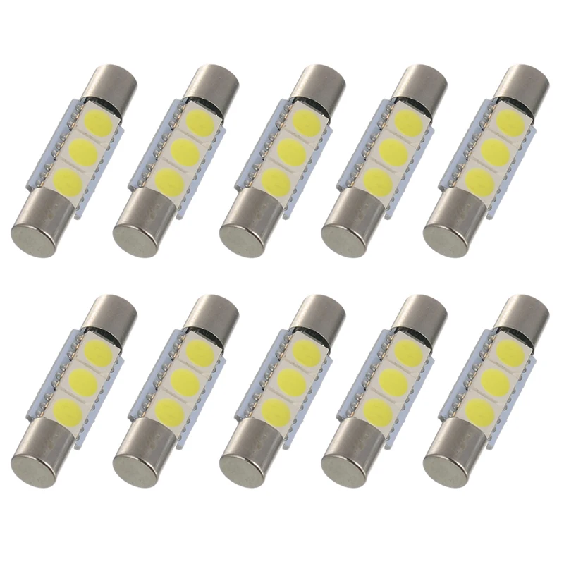 Mayitr 10pcs 29MM 3 SMD LED Car Fuse Festoon 5050 LED Cold White Festoon Sun Visor Vanity Mirror Light Bulb for 6641 TS-14V1C