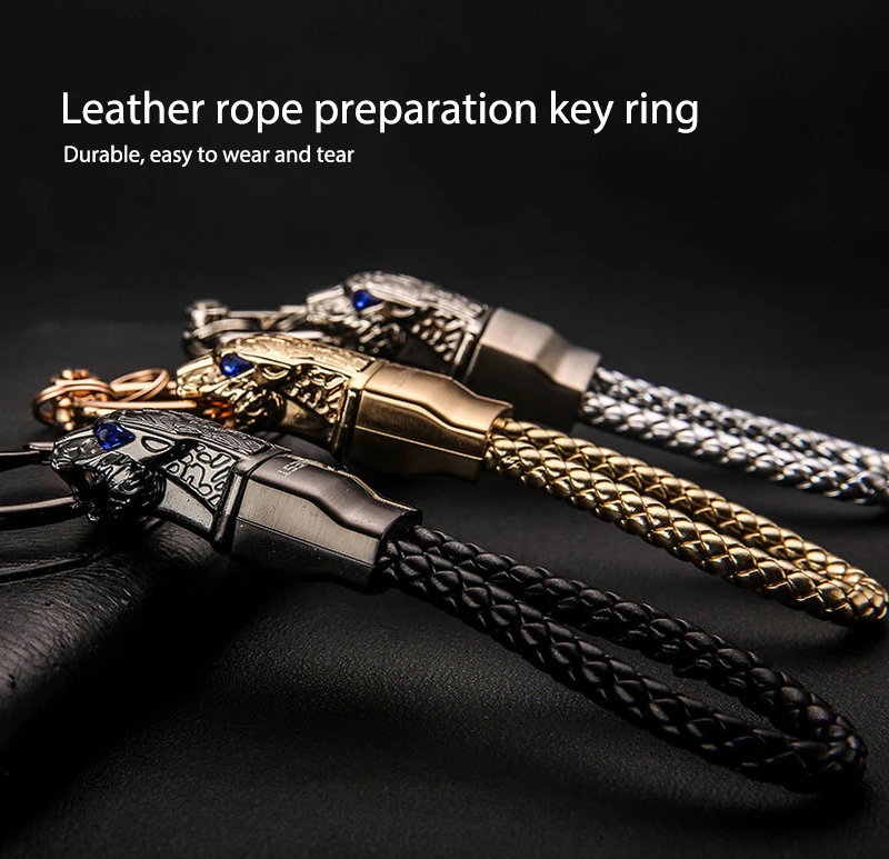 Brand HONEST High Grade Men Key Chain Keychains Rhinestones Car Key Ring Holder Jewelry Bag Pendant Gift Genuine Leather Rope 15