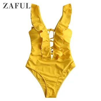ZAFUL Sexy One Piece Bikini Plunging V-Neck Solid Color Monokini Keyhole Hollow Ruffles Patchwork Swimsuit High Cut Cross Bandag
ZAFUL Sexy One Piece Bikini Plunging V-Neck Solid Color Monokini Keyhole Hollow Ruffles Patchwork Swimsuit High Cut Cross Bandag