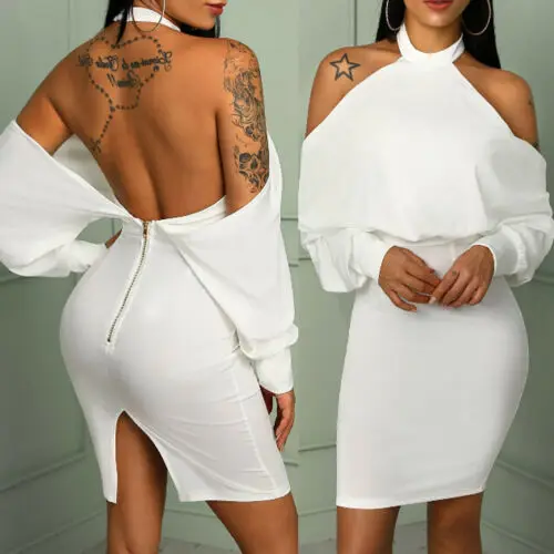 Women's Summer Sexy Halter Bandage Backless Bodycon Cold Shoulder Long Sleeve Evening Party Club Mini Short Dress
Women's Summer Sexy Halter Bandage Backless Bodycon Cold Shoulder Long Sleeve Evening Party Club Mini Short Dress