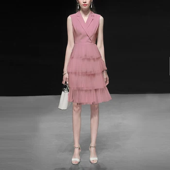 Pink Mesh Patchwork Blazer Dress Women 2019 Summer Elegant Ruffles Notched Sleeveless Midi Dress Runway Designer Dress
Pink Mesh Patchwork Blazer Dress Women 2019 Summer Elegant Ruffles Notched Sleeveless Midi Dress Runway Designer Dress