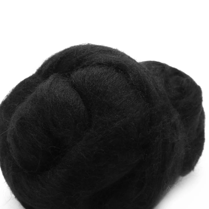 50g Black Dyed Wool Tops Roving Felting Wool Fibre Wool For Needle Felting Hand Spinning DIY Sewing Craft