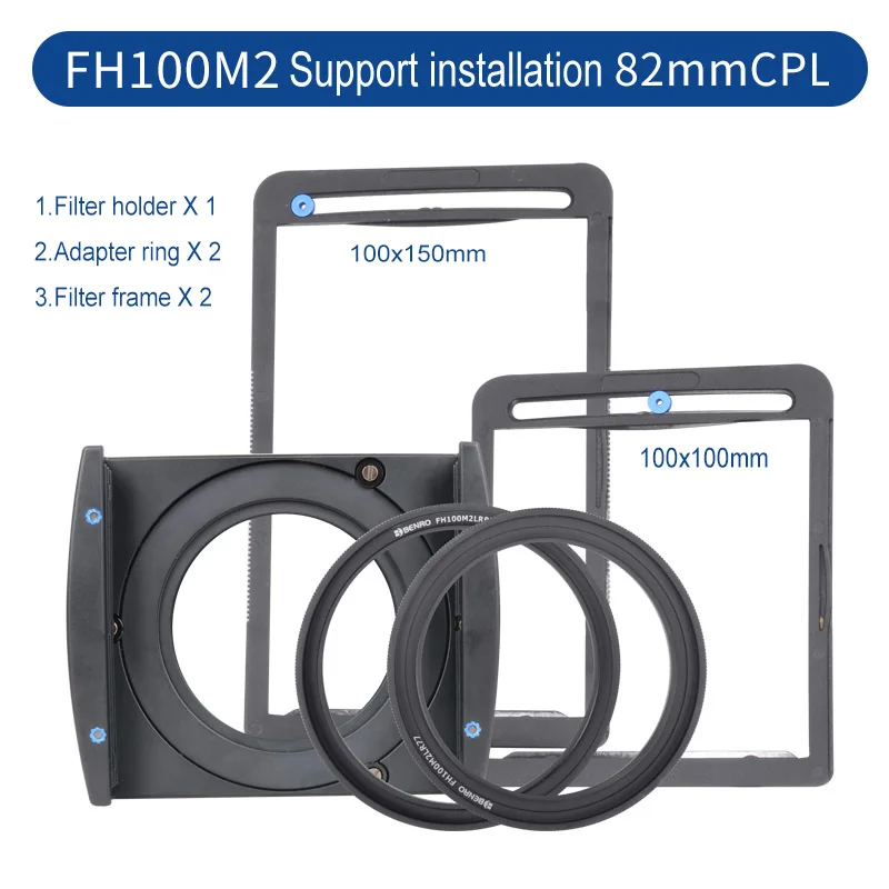 Benro FH100M2 Square Filter Holder System ND/GND/CPL Filter Hold with rings of 82 mm and 77 mm lens
Benro FH100M2 Square Filter Holder System ND/GND/CPL Filter Hold with rings of 82 mm and 77 mm lens