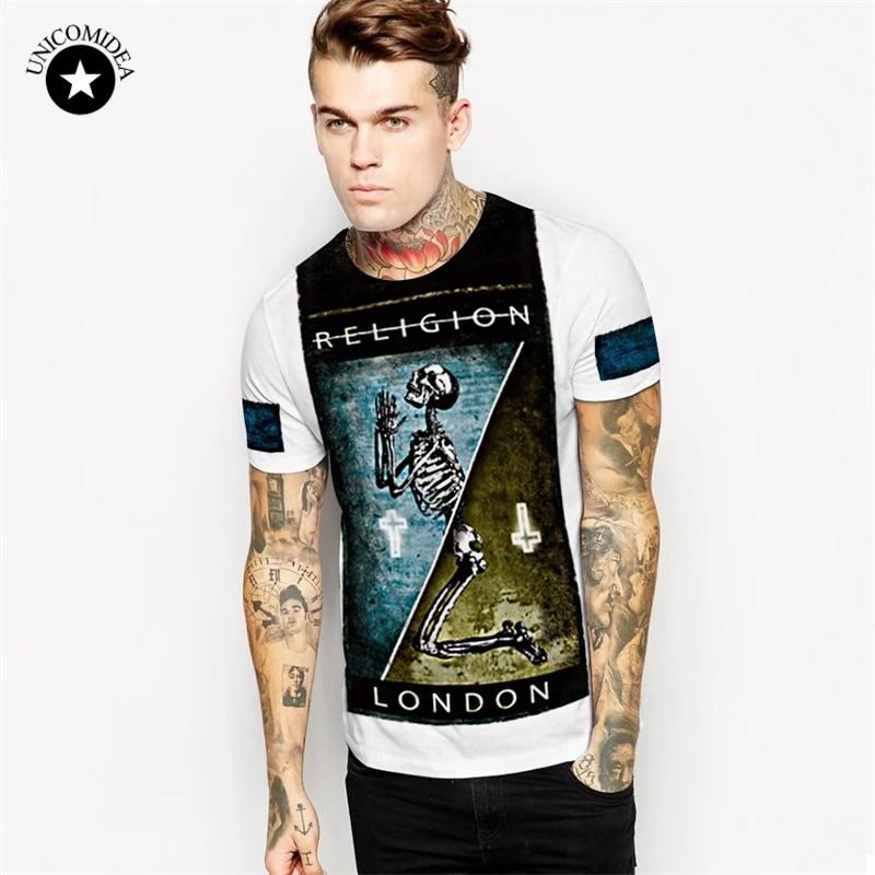 Streetwear Skull Floral Printed Men Women T-shirt RELIGION LONDON Letter Printing Short Sleeve T Shirts Camisetas Homme Fitness
Streetwear Skull Floral Printed Men Women T-shirt RELIGION LONDON Letter Printing Short Sleeve T Shirts Camisetas Homme Fitness