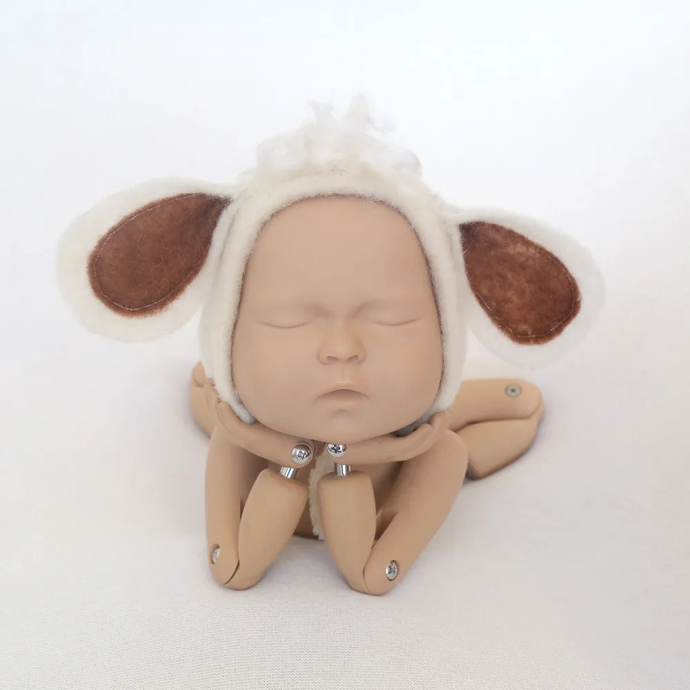 

Beige Newborn Lamb hat Baby sheep bonnet photography props Crochet Baby Ears Bonnet Infant Animal Cap