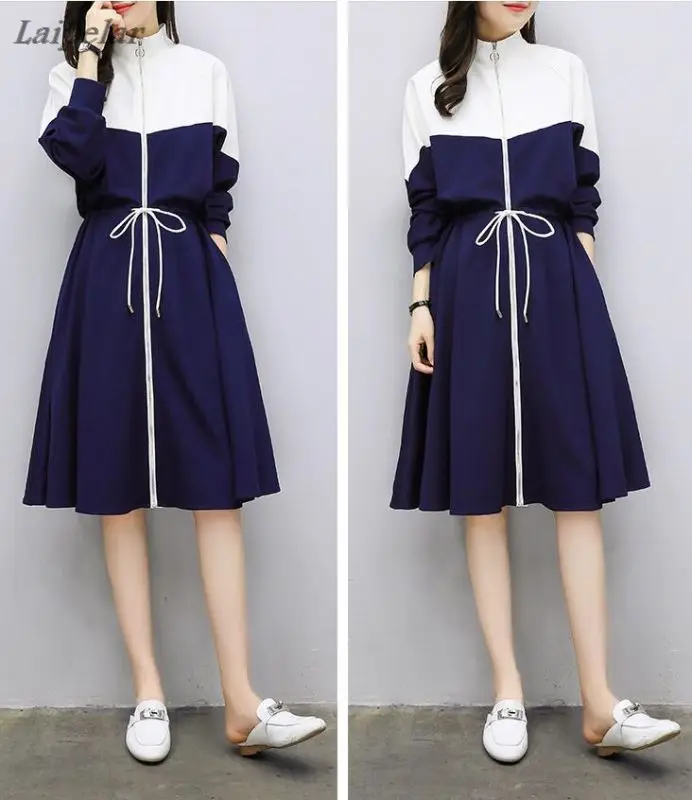 Women's New Autumn Simple Casual Blue and White A Line Dress Drawstring Zipper Patchwork Long Sleeve Midi Dresses Please Size
Women's New Autumn Simple Casual Blue and White A Line Dress Drawstring Zipper Patchwork Long Sleeve Midi Dresses Please Size