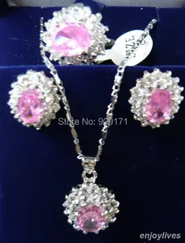 Free Shipping>>Pink Cubic Zirconia White stone Crystal Pendant Necklace Earrings Ring Set
Free Shipping>>Pink Cubic Zirconia White stone Crystal Pendant Necklace Earrings Ring Set