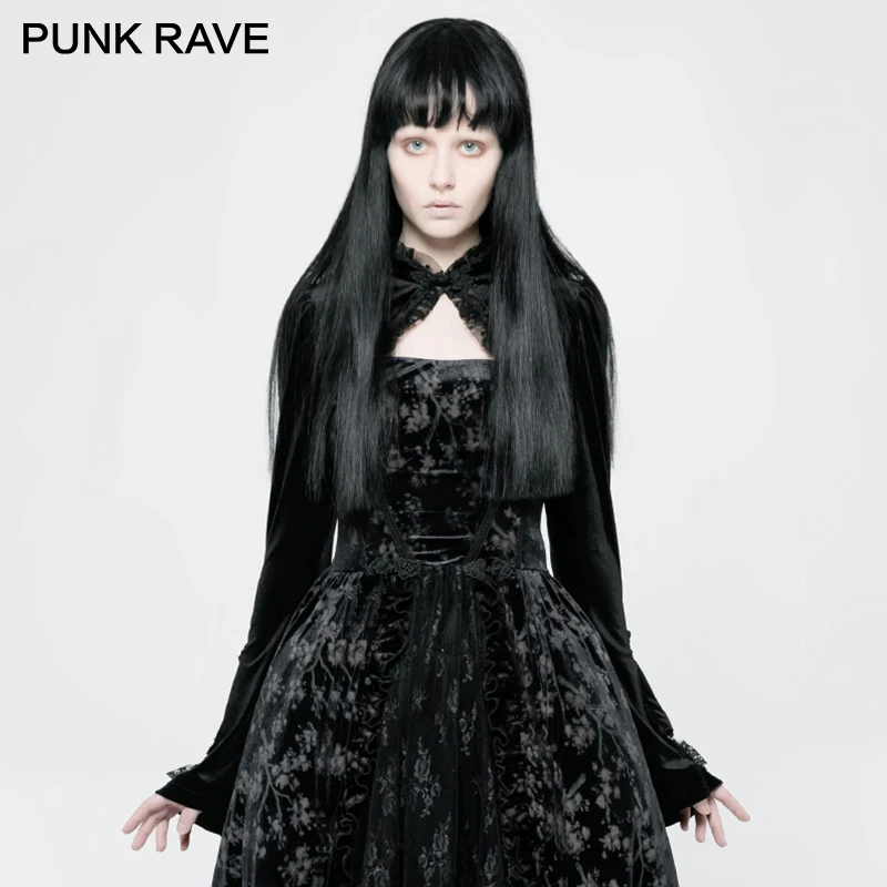 PUNK RAVE Lolita Gothic Girls Dress with Matching Coat Black Combined Stretch Velvet Neckline Lace Lotus Leaf Edge Short Coat
PUNK RAVE Lolita Gothic Girls Dress with Matching Coat Black Combined Stretch Velvet Neckline Lace Lotus Leaf Edge Short Coat