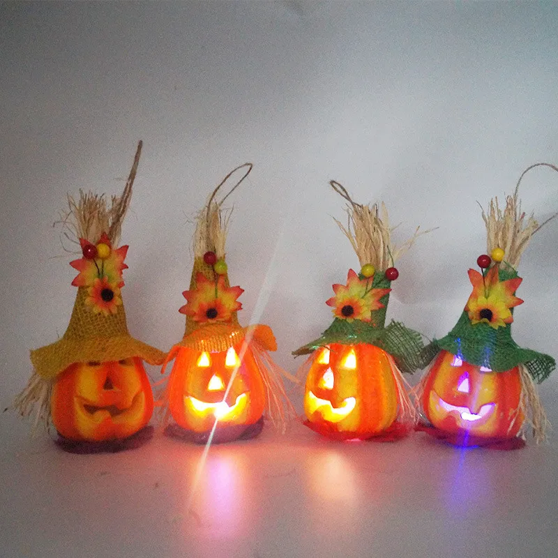 Halloween Scarecrow Pumpkin Lantern Creative LED Holiday Decor Lamp Table Light Cute Ghost Festival Props Corn Skin Safe Natural | Освещение