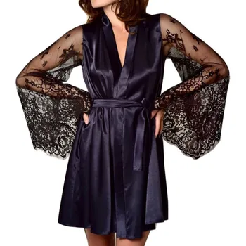 Fashion Sleepwear Female Long Sleeve Perspective Sexy Silk Thin Silk Home Ice Silk Sleepwear Female Summer
Fashion Sleepwear Female Long Sleeve Perspective Sexy Silk Thin Silk Home Ice Silk Sleepwear Female Summer