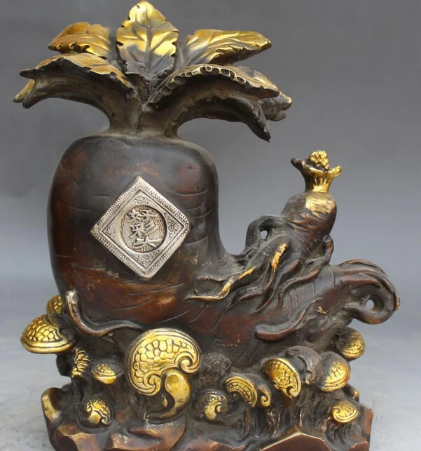 9" Chinese Bronze Silver Gilt Lucky Longevity Bergamot Ginseng Ru Yi Statue S0708
9" Chinese Bronze Silver Gilt Lucky Longevity Bergamot Ginseng Ru Yi Statue S0708