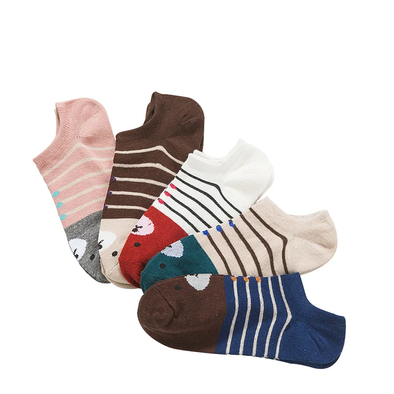 Image 5 Pairs Women Socks Warm Comfortable Casual Cotton Girl Ankle Socks Durable Shallow Mouth Invisible Striped Female Sock Hosiery