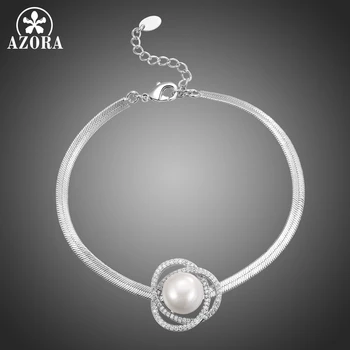 AZORA Wholesale Pearl Flower-Shape Chain Bracelet for Women Girl Wedding Banquet Clear Cubic Zircon Fashion Jewelry Gift TS0207
AZORA Wholesale Pearl Flower-Shape Chain Bracelet for Women Girl Wedding Banquet Clear Cubic Zircon Fashion Jewelry Gift TS0207