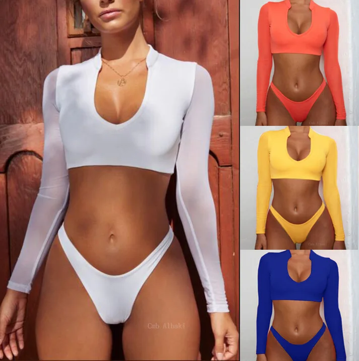 Solid Color Long Sleeve Mesh Yarn Bikini Sexy Beach Swimwear Women Swimsuit Bathing Suit Brazilian Bikini Set
Solid Color Long Sleeve Mesh Yarn Bikini Sexy Beach Swimwear Women Swimsuit Bathing Suit Brazilian Bikini Set