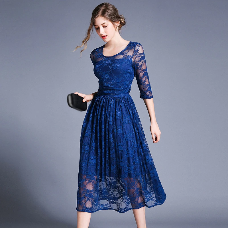 2019 Autumn Blue Lace Dress Women Office Lady Work Casual Slim Fashion O-neck Voile Hollow Out Elegant Dresses Vintage Vestidos
2019 Autumn Blue Lace Dress Women Office Lady Work Casual Slim Fashion O-neck Voile Hollow Out Elegant Dresses Vintage Vestidos