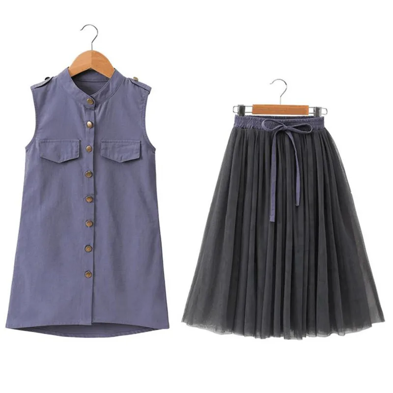 DFXD Top Quality Summer Girls Sleeveless Blouse Skirt Outfits Teens Girls Soild Single-breasted Top+Long Mesh Net Yarn Skirt Set
DFXD Top Quality Summer Girls Sleeveless Blouse Skirt Outfits Teens Girls Soild Single-breasted Top+Long Mesh Net Yarn Skirt Set
