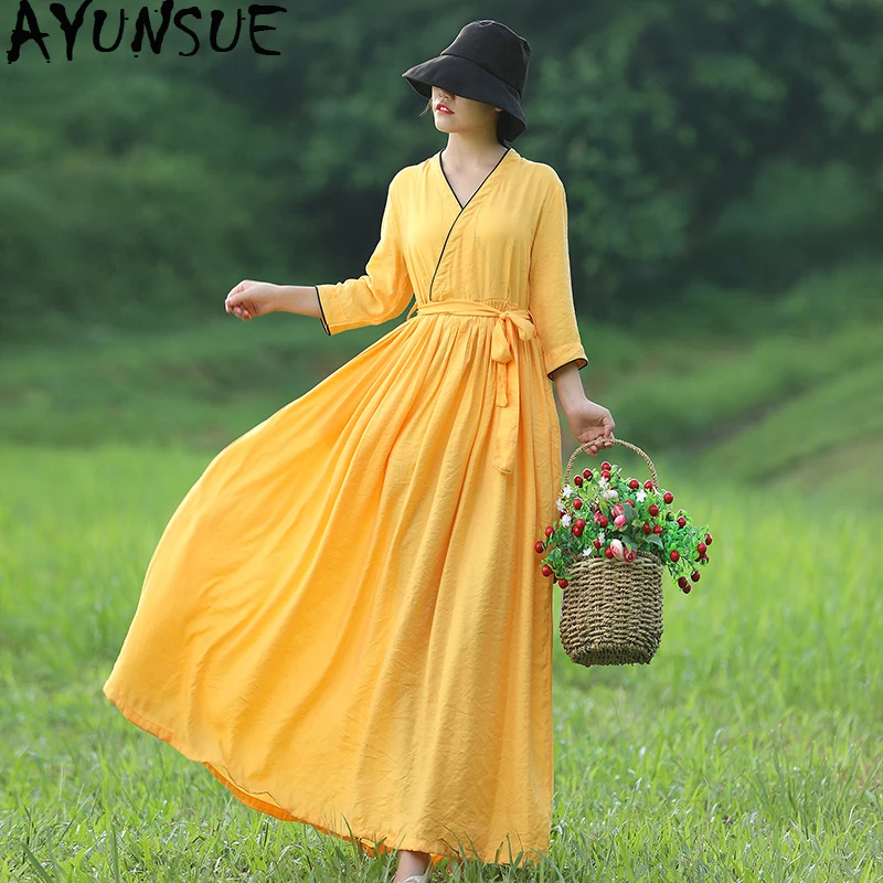 AYUNSUE 2019 Spring Summer Retro Dress for Women V Neck Linen Dress Casual Yellow Long Dresses Vintage Vestidos Mujer KJ2055
AYUNSUE 2019 Spring Summer Retro Dress for Women V Neck Linen Dress Casual Yellow Long Dresses Vintage Vestidos Mujer KJ2055