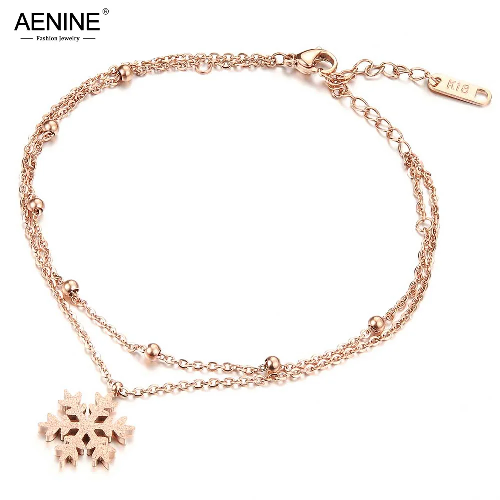 AENINE Double Layer Snowflake Anklets Trendy Rose Gold Color Stainless Steel Link Chain Women Ankle Bracelet Jewelry AOGZ019
AENINE Double Layer Snowflake Anklets Trendy Rose Gold Color Stainless Steel Link Chain Women Ankle Bracelet Jewelry AOGZ019