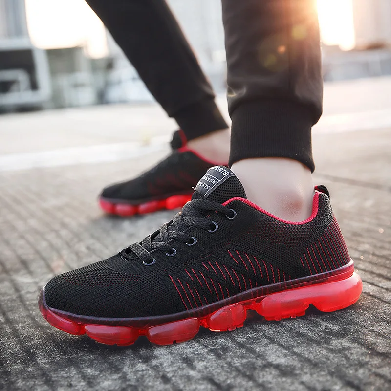 

New Sports Casual Shoes Full Palm Support Air Cushion Shock Running Net Fly Weave Breathable Casual Shoes