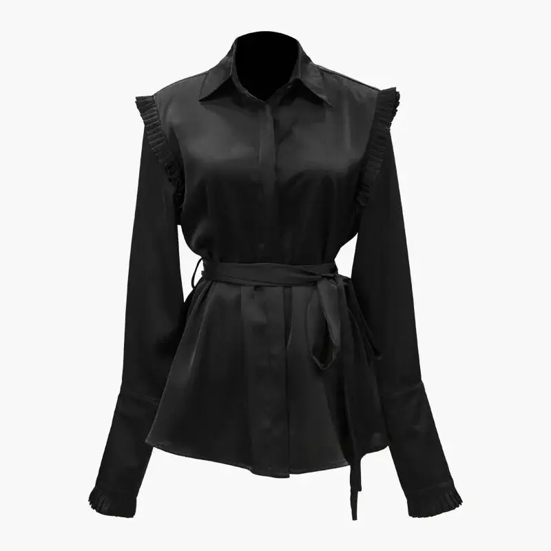 Cheap Price Elegant Designer Women Blouse Spring Classic Style Turn-down Collar Bodycon Casual Black Ruffles Shirt with Slash
Cheap Price Elegant Designer Women Blouse Spring Classic Style Turn-down Collar Bodycon Casual Black Ruffles Shirt with Slash