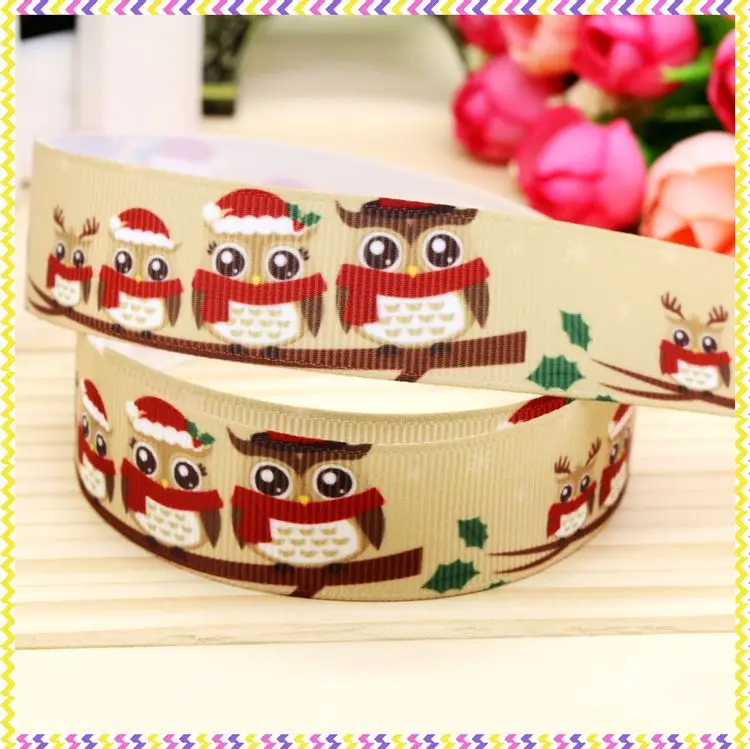 

7/8'' Free shipping christmas owl printed grosgrain ribbon hair bow headwear party decoration wholesale OEM 22mm H4367