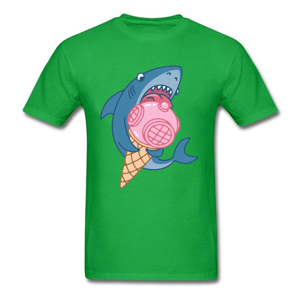 Shark and ice cream 3D Printed NEW YEAR DAY 100% Cotton O Neck Men Tops T Shirt Tee-Shirt 2018 Hot Sale Short Sleeve T Shirts Shark and ice cream green
