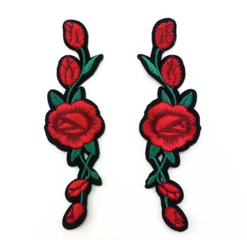 1 Pair 130x35mm Red Rose Flower Embroidered Sew on Patch Clothes Jeans Fabric Sticker | Дом и сад