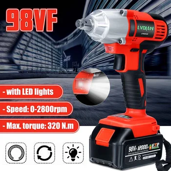 98VF 320NM 12000mAh Cordless Electric Impact Wrench Drill Electric Screwdriver Gardening Home Tools with 1Li-ion battery