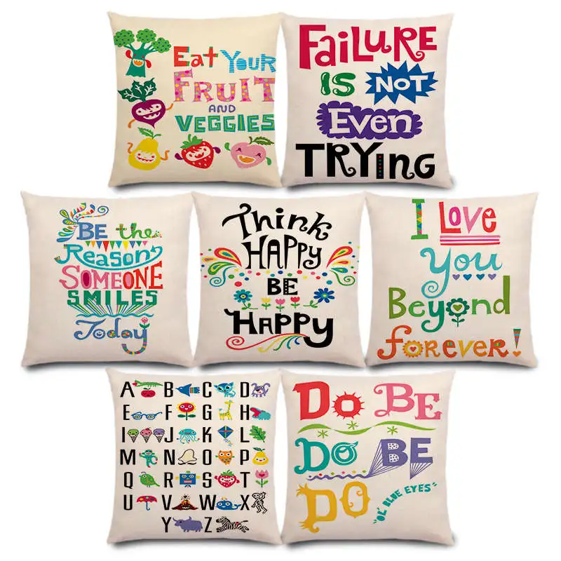 Hot Sale Colorful Rainbow Decorative Letters Warm Happy Words Fun Everyday Be Kind Energetic Life Cushion Cover Sofa Pillow Case
Hot Sale Colorful Rainbow Decorative Letters Warm Happy Words Fun Everyday Be Kind Energetic Life Cushion Cover Sofa Pillow Case