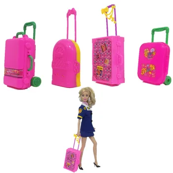 NK One Pcs Fashion Doll Accessories Plastic Furniture Kids Toys Play House 3D Travel Train Suitcase Luggage For Barbie Doll JJ