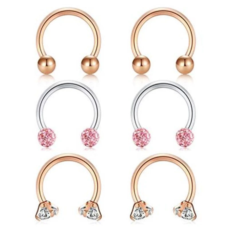 

Horseshoe Circular Barbell CZ Rhinestone Stone Top Barbell Nose Septum Hoop Rings Lip Ring Helix Cartilage Tragus Earring 316L